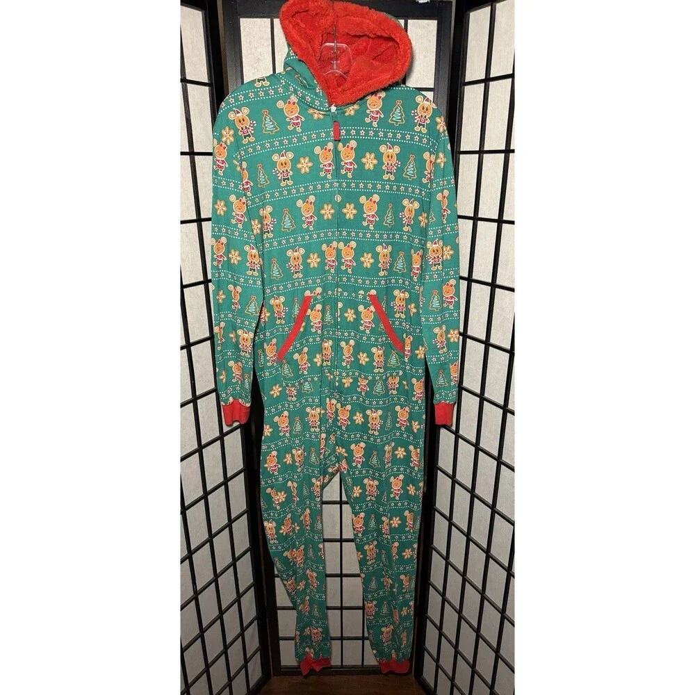 Disney Parks Christmas Gingerbread Pajamas Adult One Piece Sz Small Holiday - Picture 2 of 11